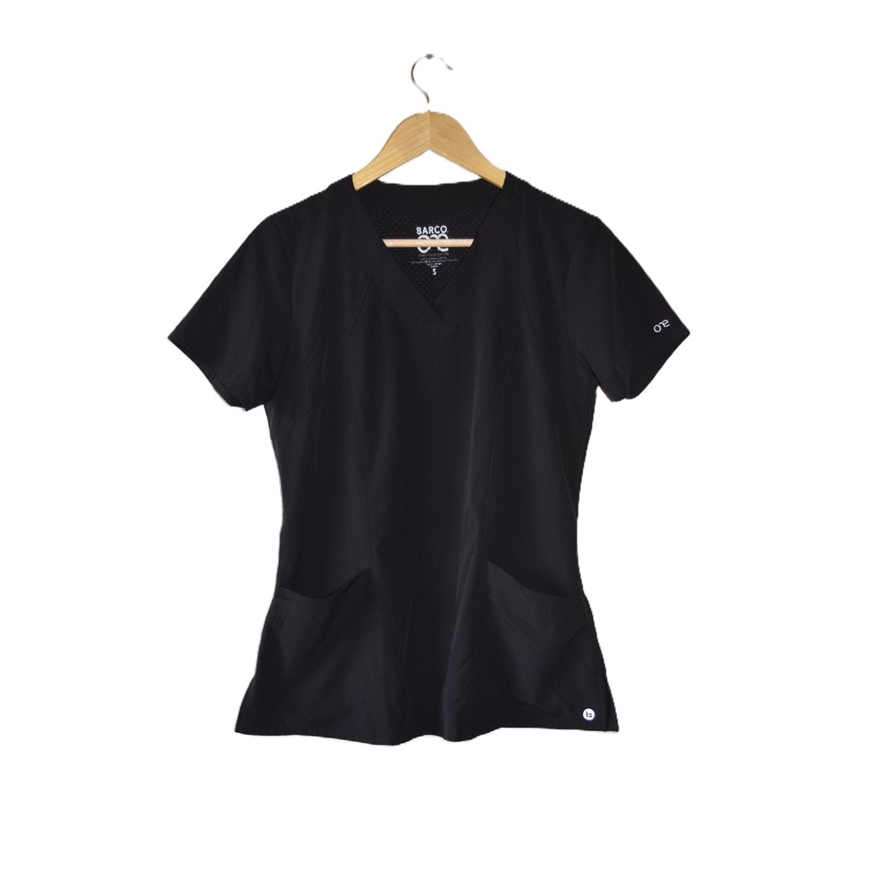 Barco One Scrub Top Women Small Black Excellent V-Neck Recycled Performance